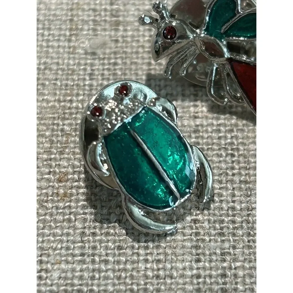 3 Vintage Lapel Pin Bug Enamel Rhinestones Jewelry Insect Bug Brooch‎ NOS Lot #2